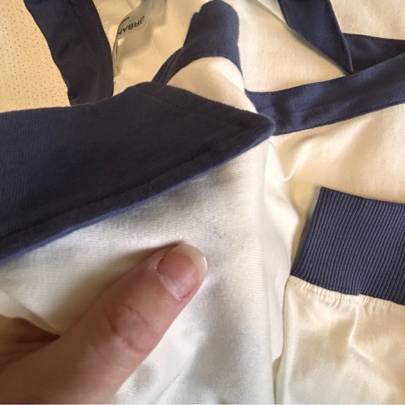 Boxy Navy and White Long Sleeve Polo Shirt Deep V Neck Trendy School Fall - Picture 10 of 12